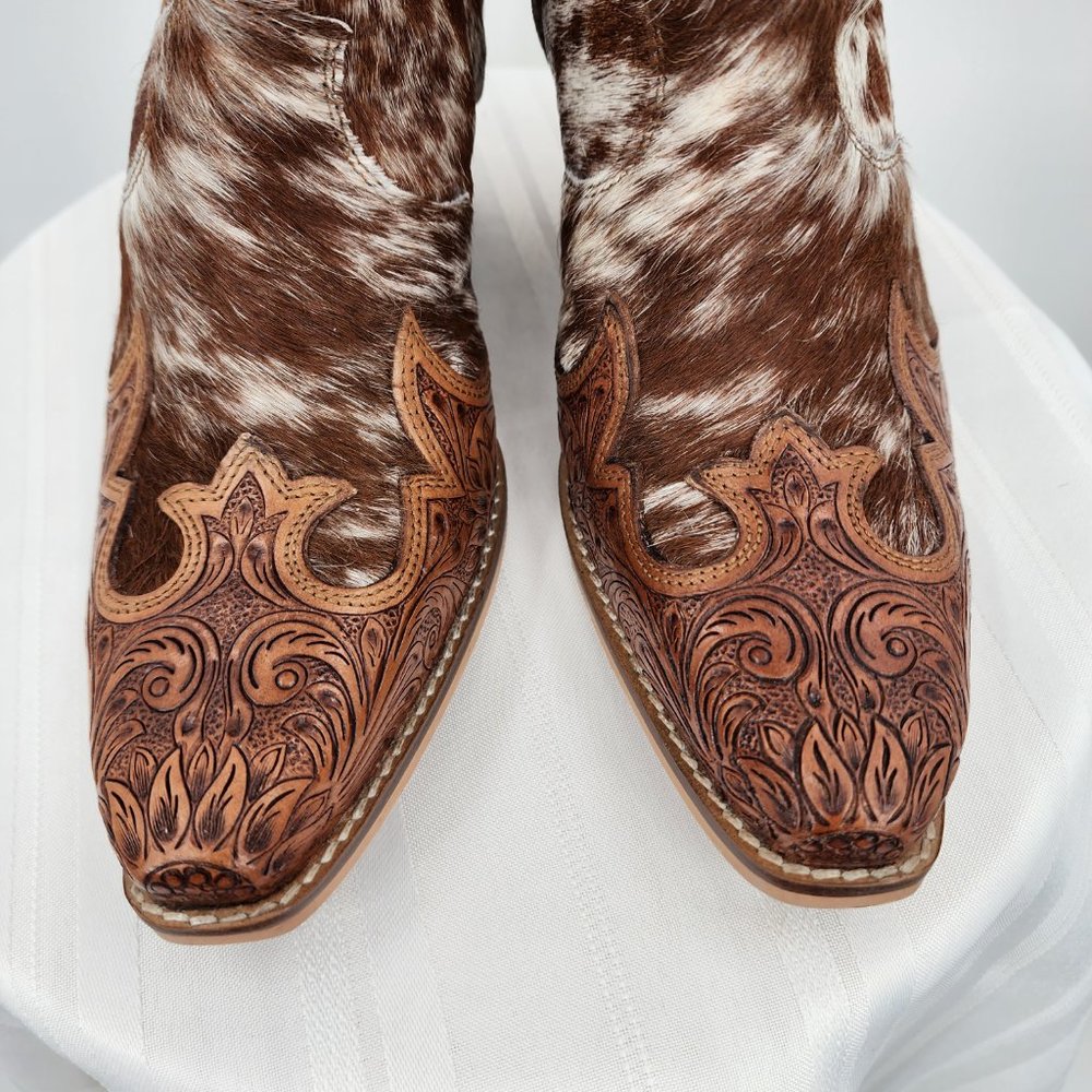 MYRA BAG Georgia Trails Brown & White Hair-On Hide Short Cowboy Boots 6-11 New - Picture 9 of 14
